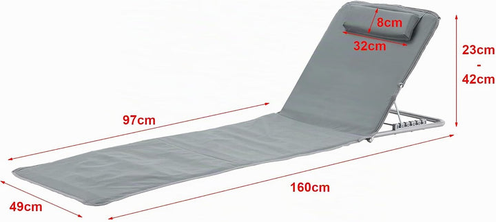 [en.casa] Strandmatte Cellorigo 2er Set Strandliege klappbar Dunkelgrau Sonnenmatte mit 5-Fach Verst