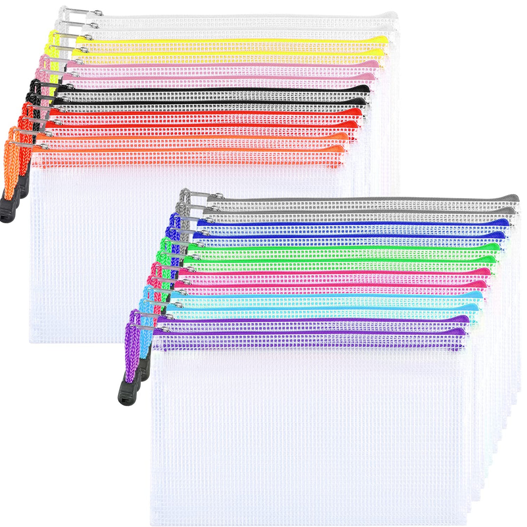 24 Stück Kunststoff-Brieftaschen, kleine Reissverschluss-Brieftaschen, Kunststoff-Ordner, Druckversc