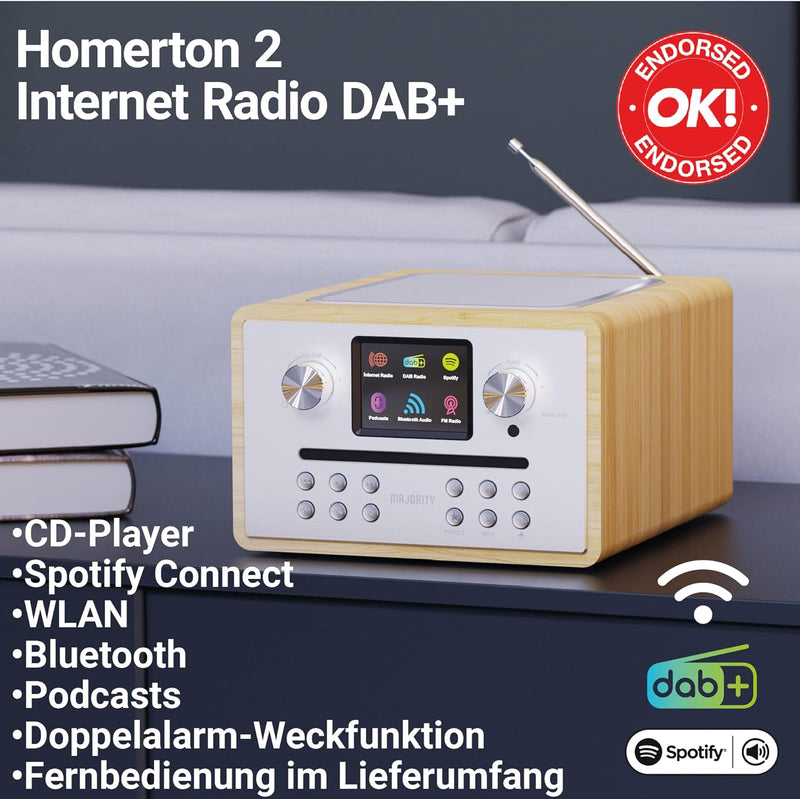 Majority Homerton 2 Internet, DAB, UKW-Radio & CD Player | 40 Radiovoreinstellungen | Universelles P