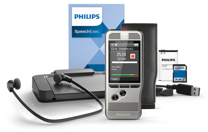 Philips DPM6700 Komplett-Set für Autor und Assistenz, enthält Diktiergerät Aufnahmegerät DPM6000, Fu