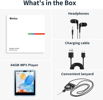 64GB MP3 Player Bluetooth 5.3, Mini Music Player mit Lautsprecher, FM Radio, Diktiergerät, E-Book, H