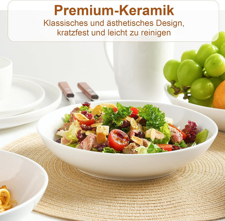 1400ml Pastateller 4er Set, Weiss Porzellan Keramik Nudelteller, 25cm, 46oz | Grosse Pastaschale für