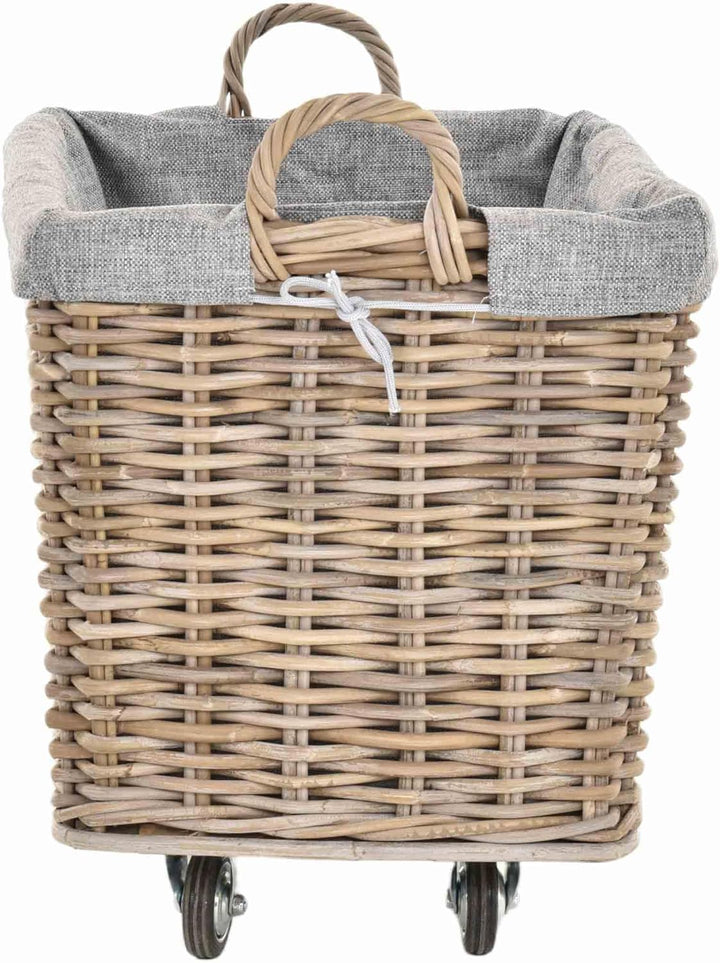 Stabiler Kaminholzkorb Flechtkorb mit Inlett Roll Holzkorb Rollkorb Natur-Rattan (Natur-Grau mit Rol