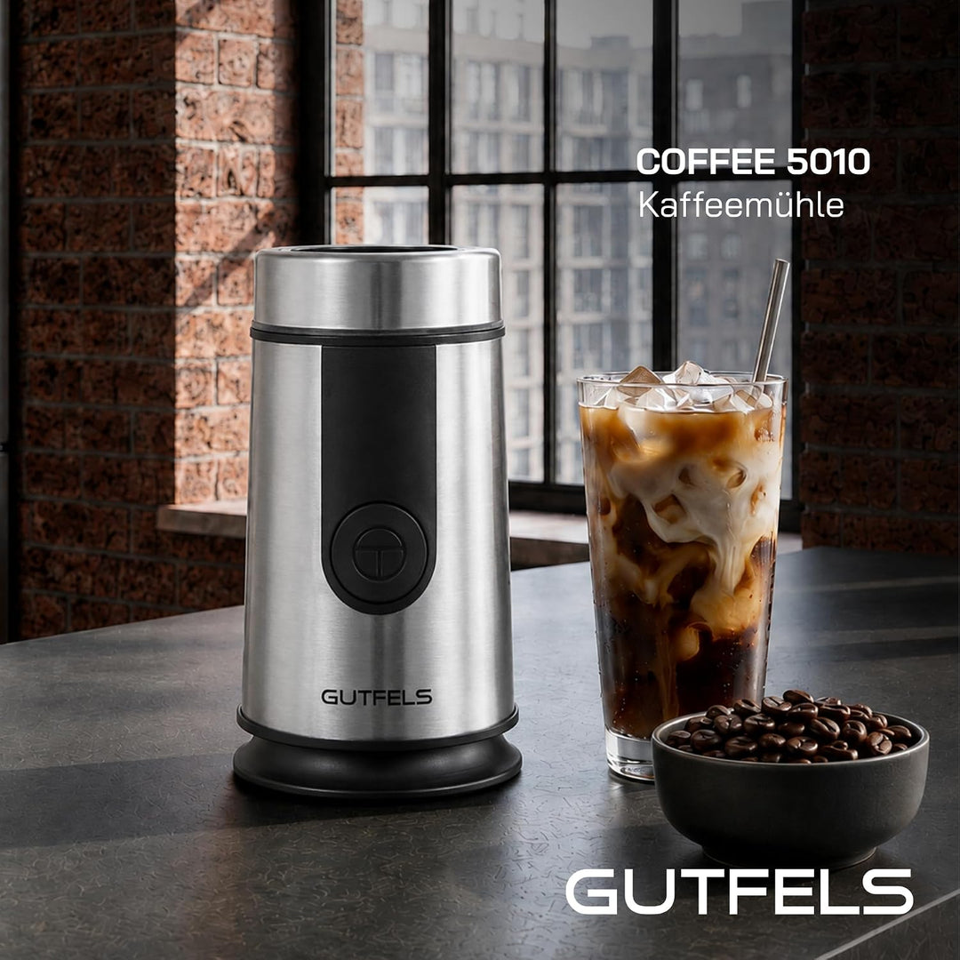 GUTFELS Kaffeemühle COFFEE 5010 | 50 g Kapazität | Edelstahl Gehäuse und Klingen | Kabelaufwicklung