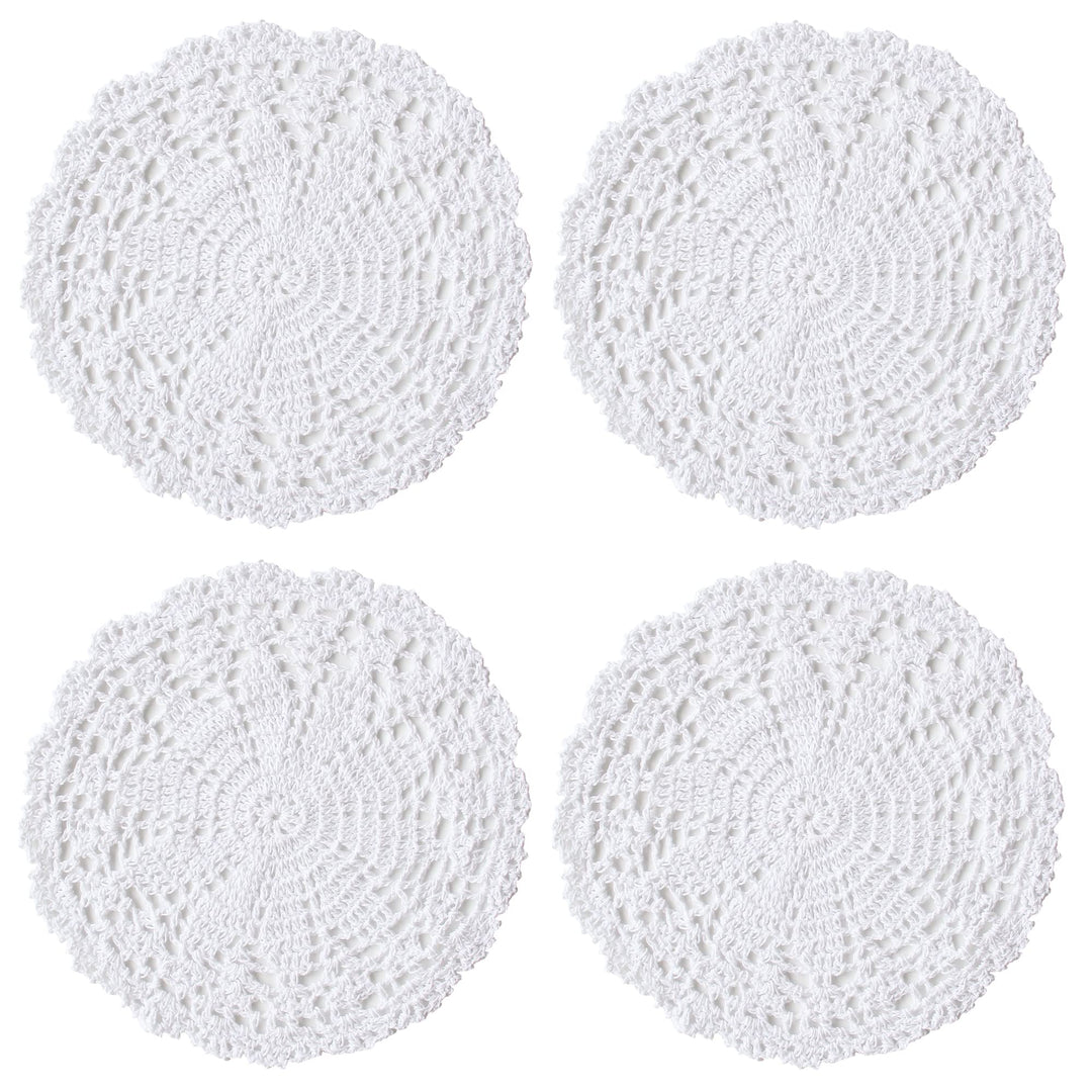 kilofly Tischset aus Baumwolle, Häkelspitze, 4 Stück, Weiss, 25,4 cm 10 inch white, 10 inch white