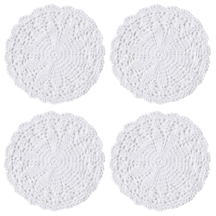 kilofly Tischset aus Baumwolle, Häkelspitze, 4 Stück, Weiss, 25,4 cm 10 inch white, 10 inch white