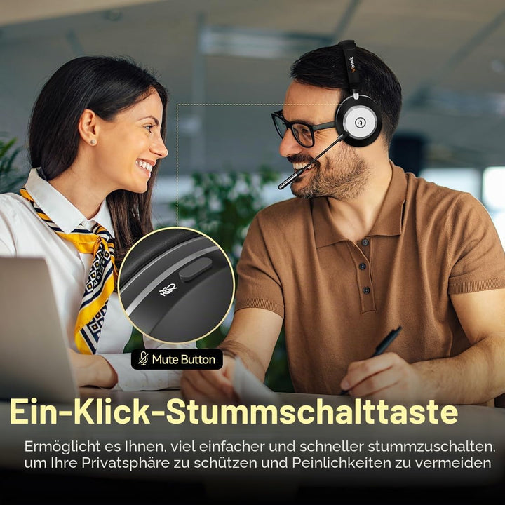 Wantek Wireless Bluetooth Headset mit Mikrofon inkl. Geräuschunterdrückung, kompatibel mit Windows,