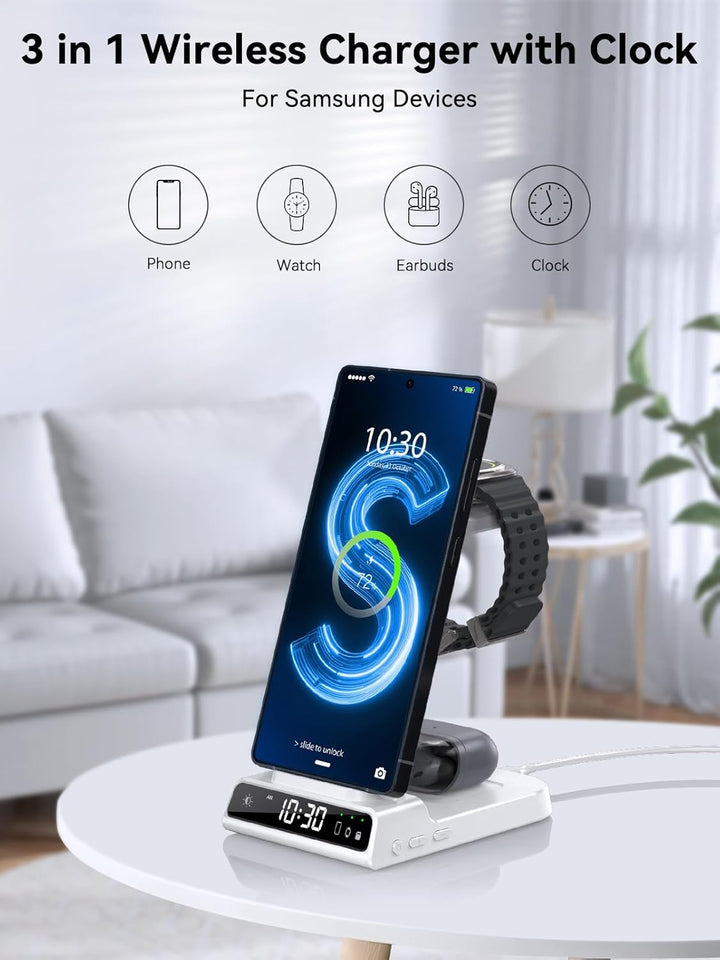 Wireless Charger für Samsung Galaxy S25 Ultra, Induktive Ladestation mit Digitaluhr für Samsung Gala