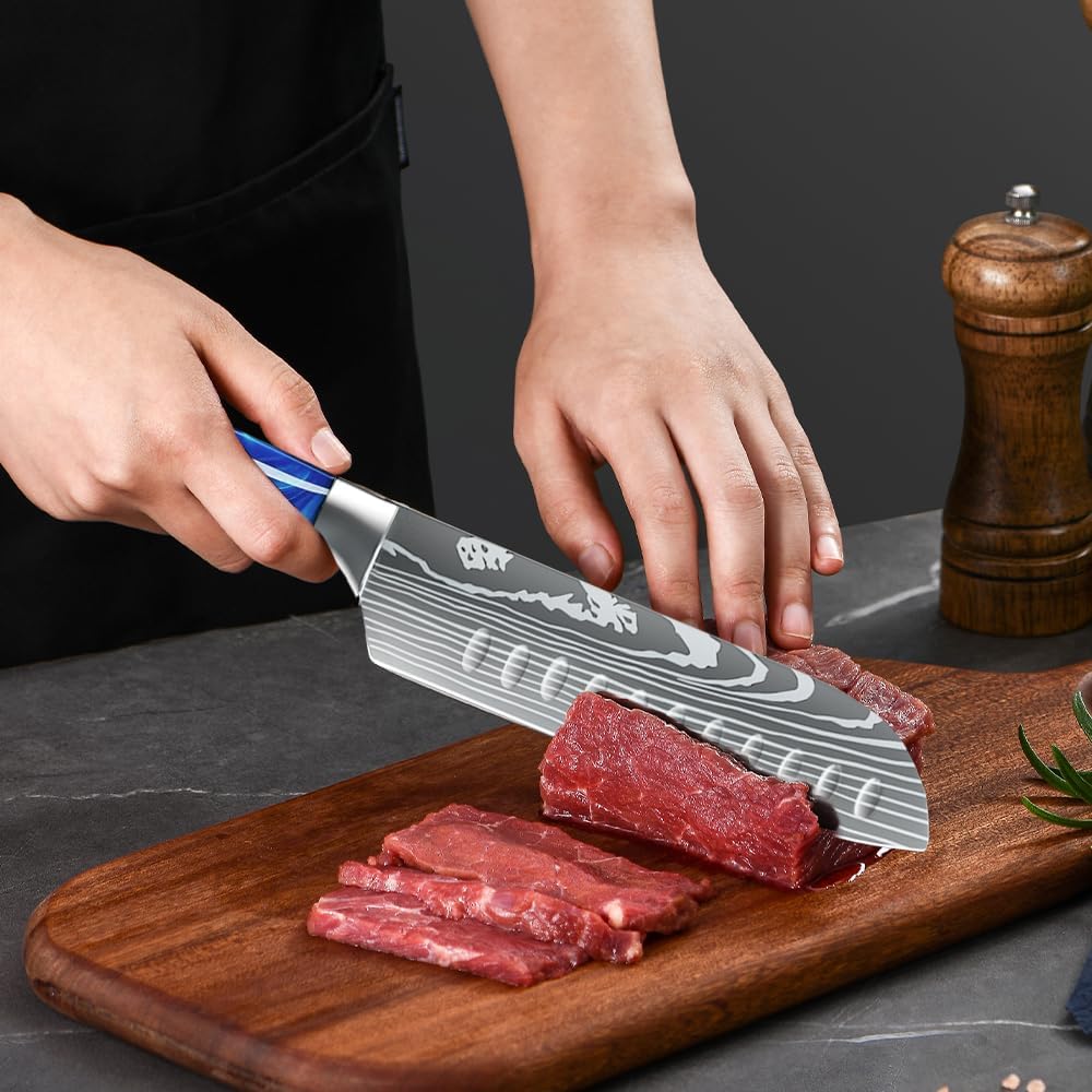 MDHAND Küchenmesser, Kochmesser Universalmesser 18cm Santoku Messer Küchenmesser Scharfe aus Deutsch