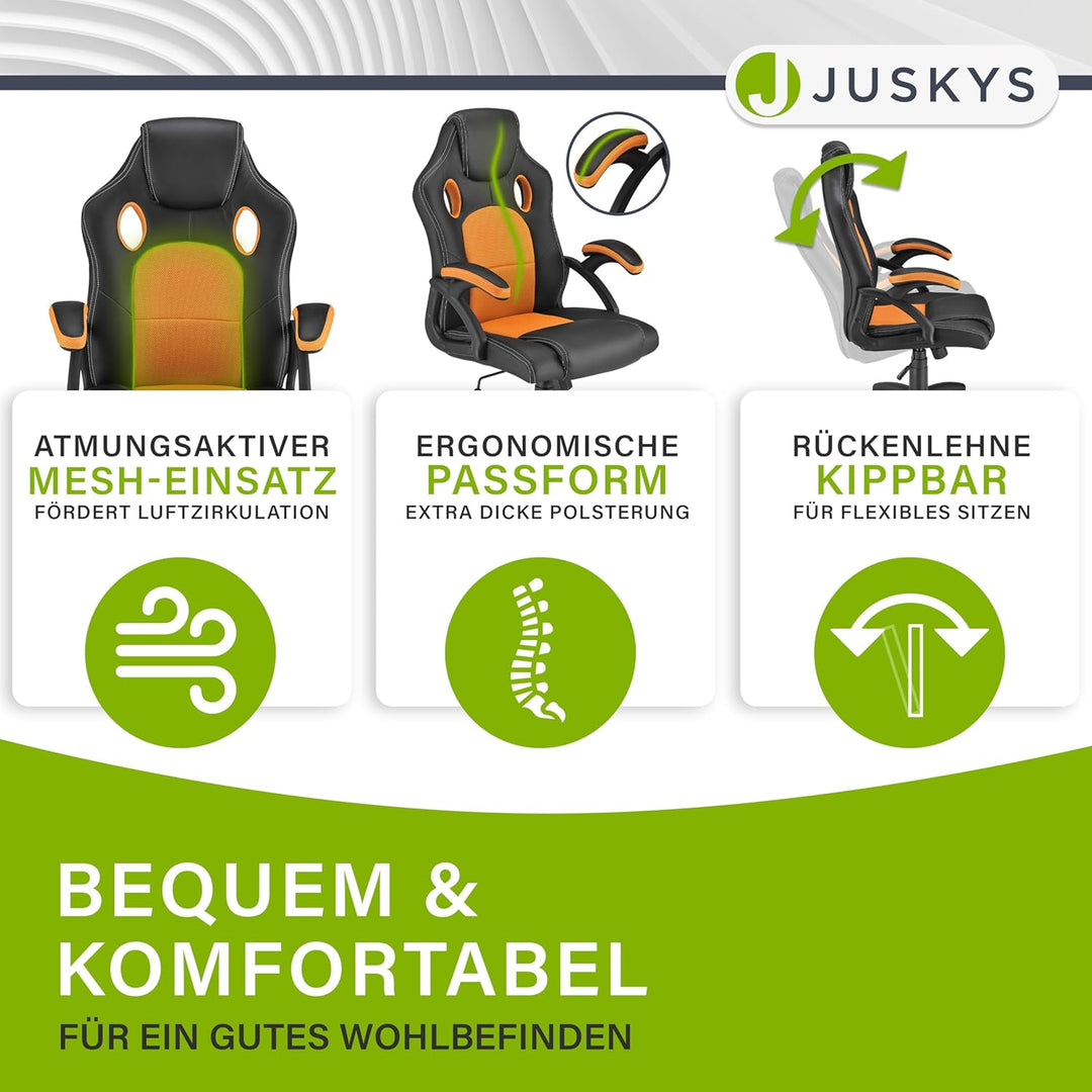 Juskys Racing Schreibtischstuhl Montreal ergonomisch höhenverstellbar & gepolstert 120 kg belastbar
