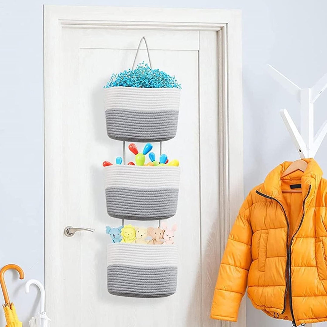 Btstil Hängeorganizer Tür Wand Organizer, 3-Tier Baumwolle Seil Gewebt Wall-Mounted Veranstalter, Or