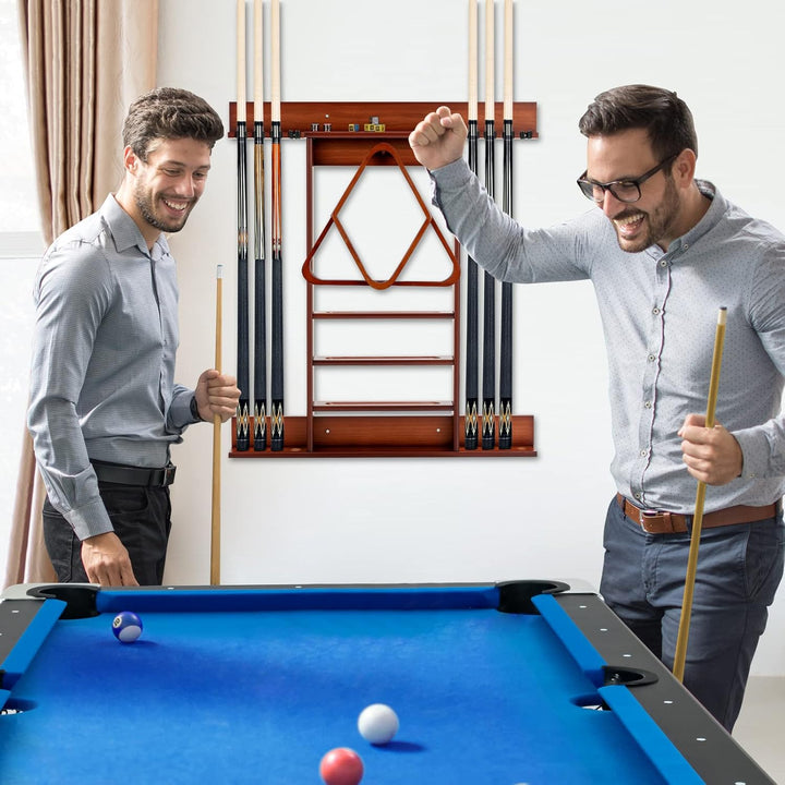 GOPLUS Billardständer, Pool Queue Halter aus Kiefernholz mit 8 Queue-Stifte, 3-stufig, Ball Rack Hal
