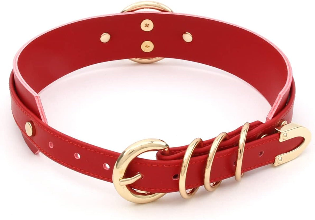 Damen Halsband O Ring Kunstleder Choker Halskette in grosse Grössen Rot Gold, Rot Gold