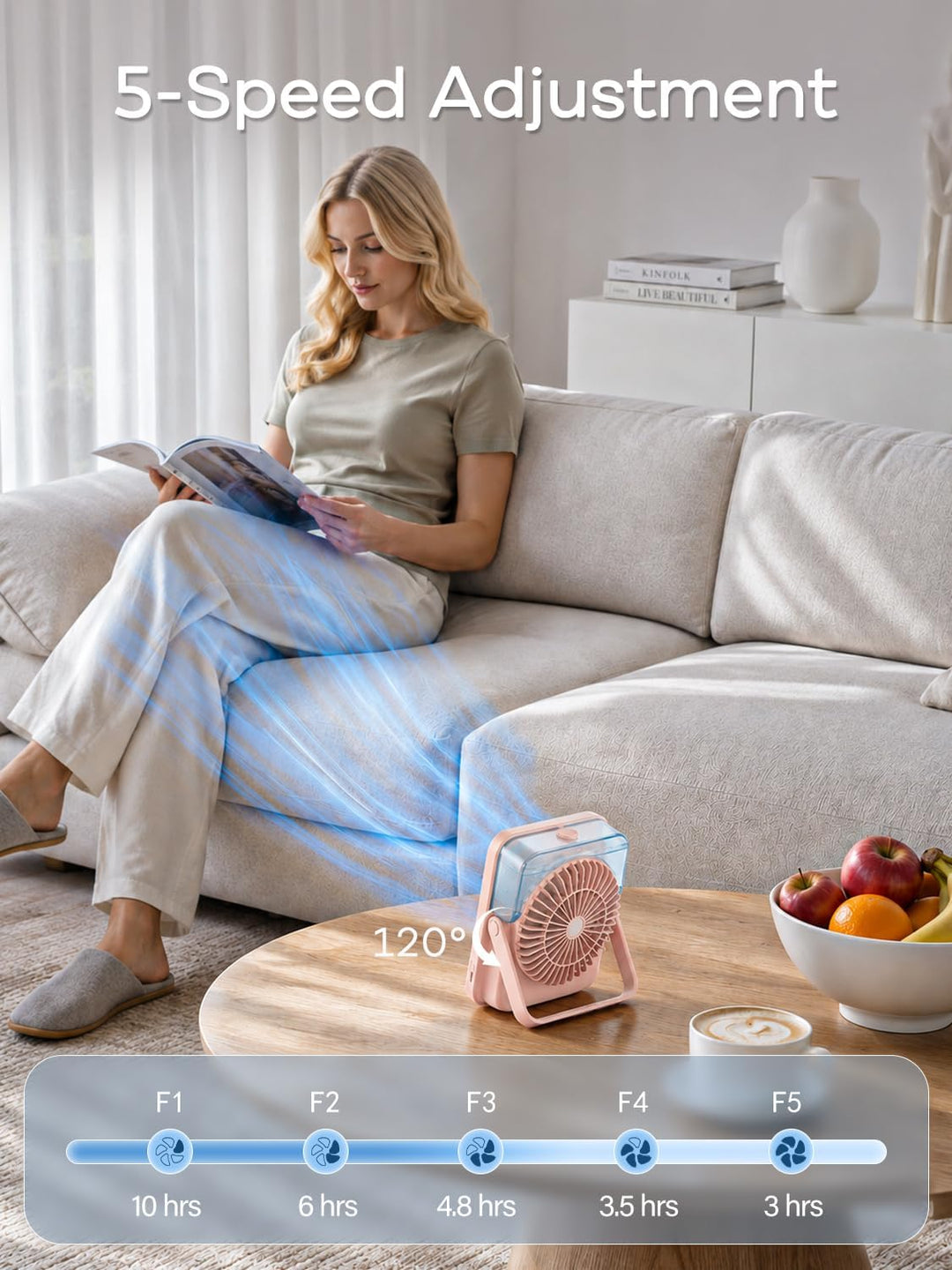 Mini Tischventilator mit Wasserkühlung &amp; LED-Anzeige (6000mAh) Rosa, Rosa