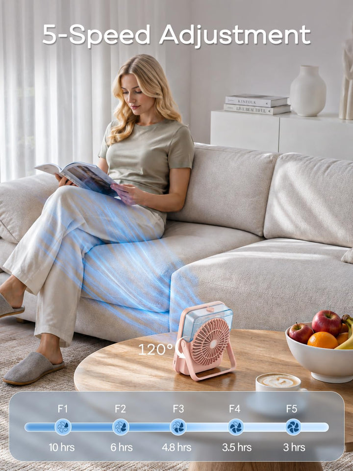 Mini Tischventilator mit Wasserkühlung &amp; LED-Anzeige (6000mAh) Rosa, Rosa