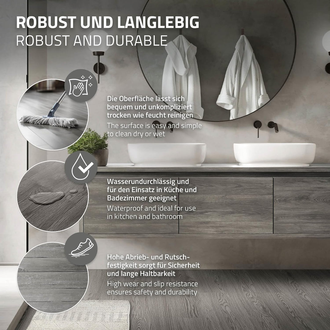 ML-Design Deluxe PVC Bodenbelag, Selbstklebende Vinyl-Dielen, Vinylboden, 91,5 cm x 15,3 cm x 2 mm,