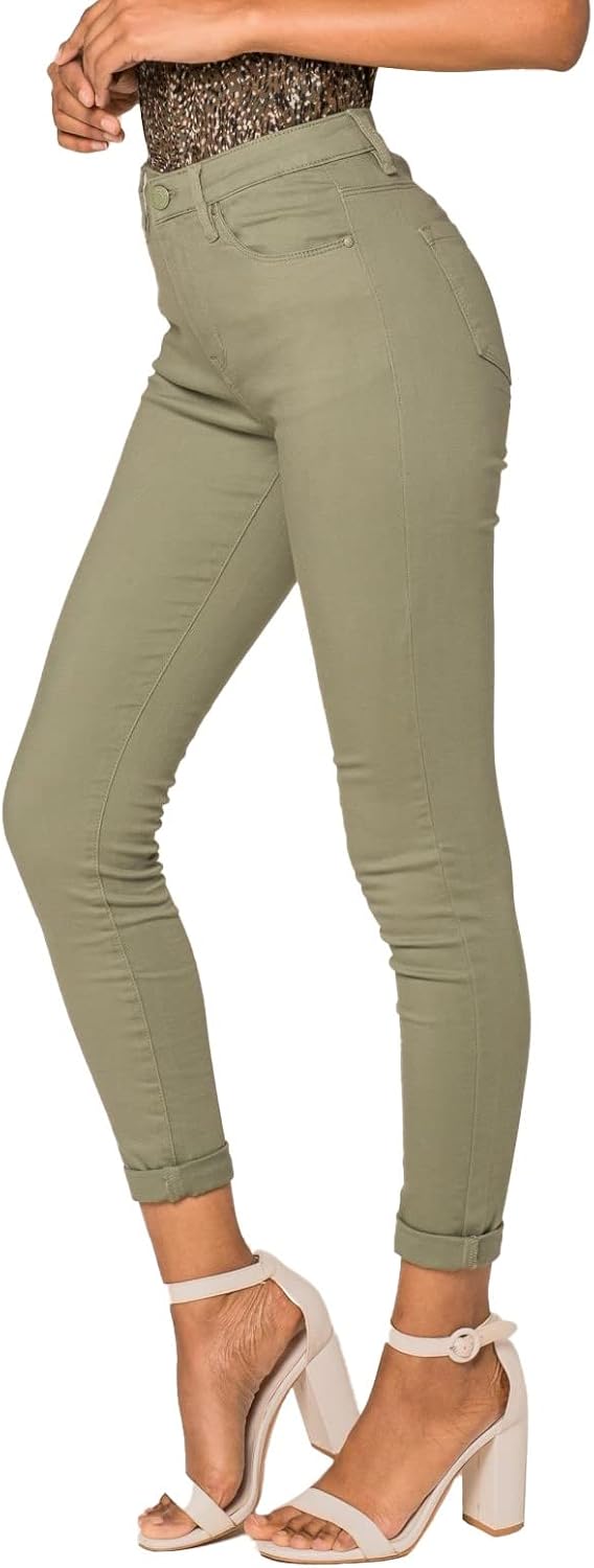 Nina Carter P056 Damen Jeanshosen Skinny Fit Jeans High Waist S Mandelgrün (P109-17), S Mandelgrün (