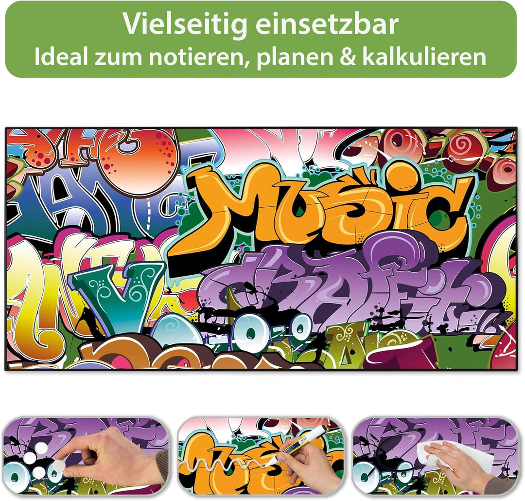 banjado Magnettafel schwarz 78 x 37cm / Magnetwand Metall/Magnetpinnwand als Memoboard/Pinnwand Magn