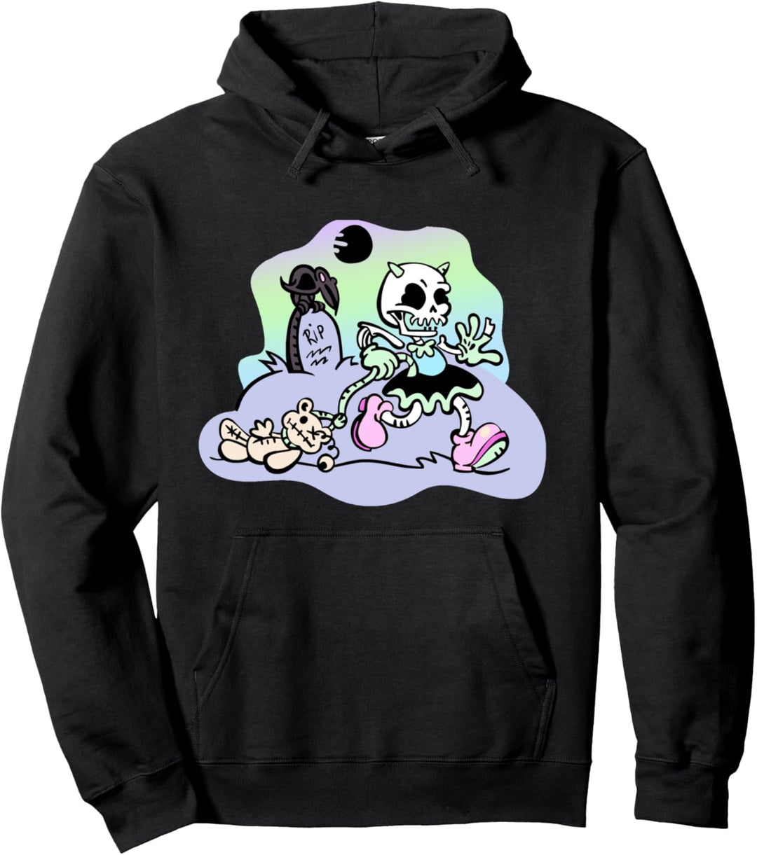 Creepy Skeleton Pastel Goth Soft Grunge Kawaii Clothing Girl Pullover Hoodie