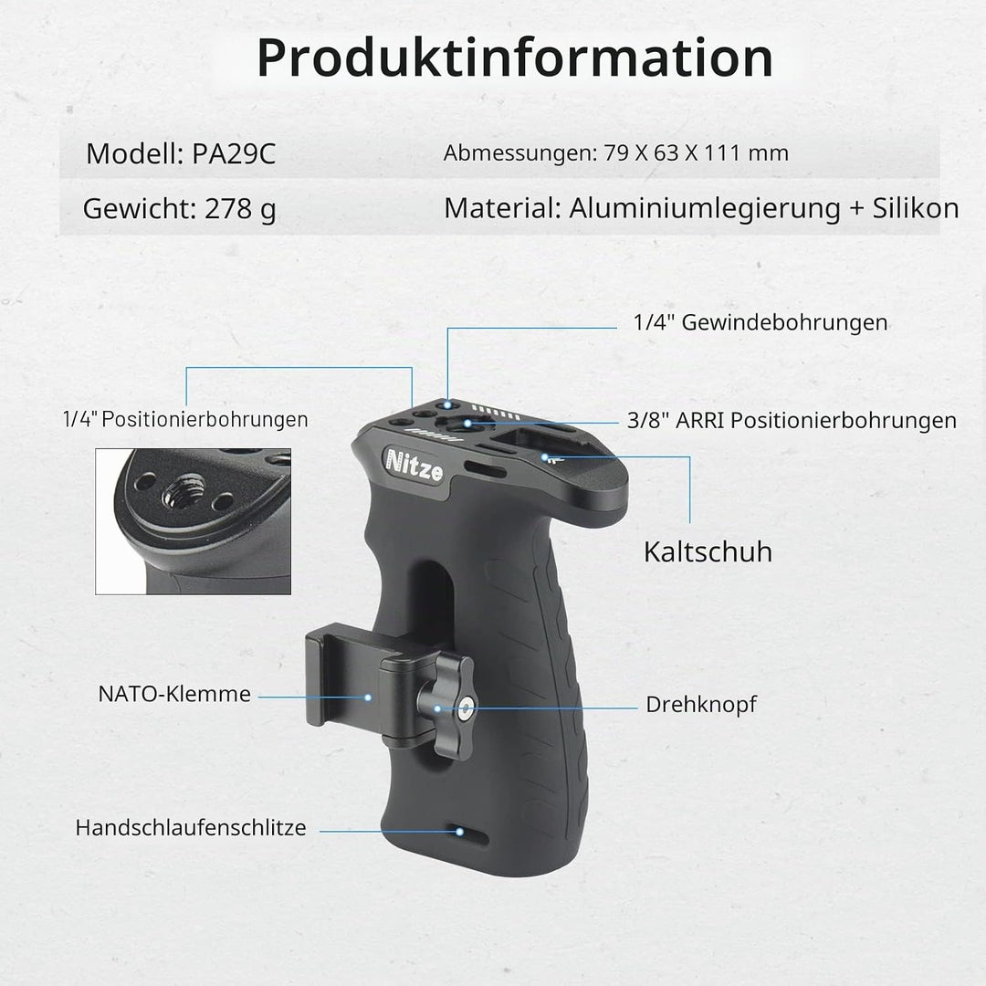 Nitze Side Handle NATO Clamp, Seitengriff mit NATO-Klemme für Linke Oder Rechte Hand, Mini Side Grip