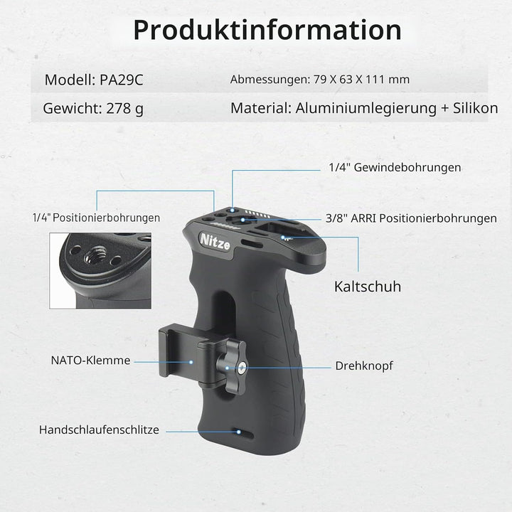Nitze Side Handle NATO Clamp, Seitengriff mit NATO-Klemme für Linke Oder Rechte Hand, Mini Side Grip
