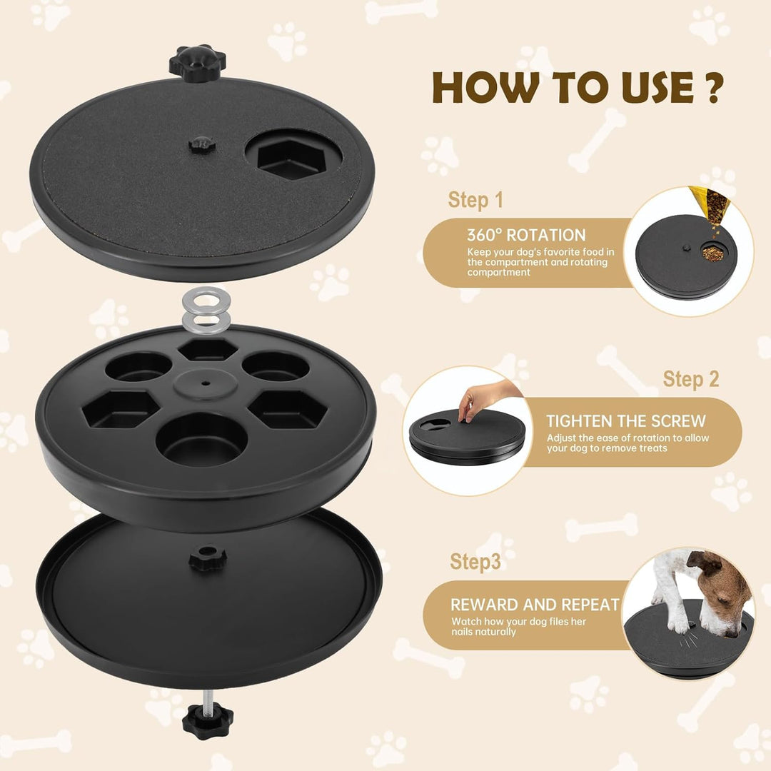Krallenschleifer für Hunde – 360° Drehbares Kratzbrett mit Leckerlibox, Stressfreies Nagelfeilenbret