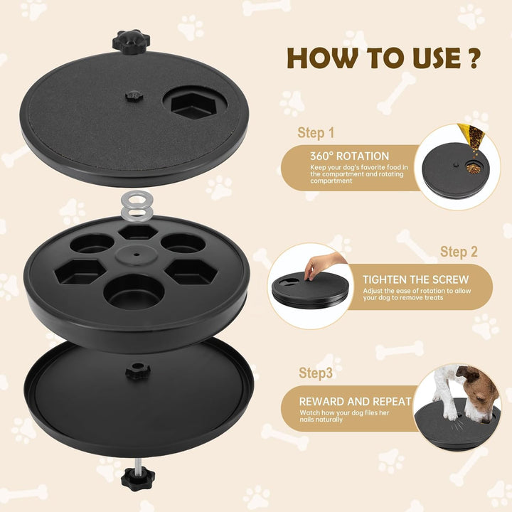 Krallenschleifer für Hunde – 360° Drehbares Kratzbrett mit Leckerlibox, Stressfreies Nagelfeilenbret