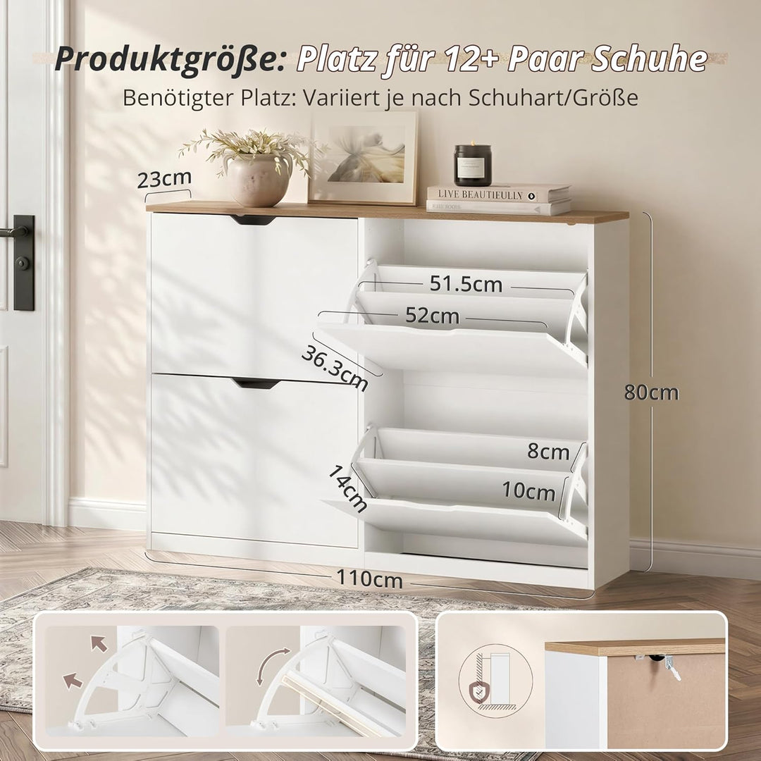 LUE BONA Schuhschrank mit 4 Flip-Klappen,Schuhschrank Schmal 23 cm Tiefe,Schuhkipper Geschlossen mit