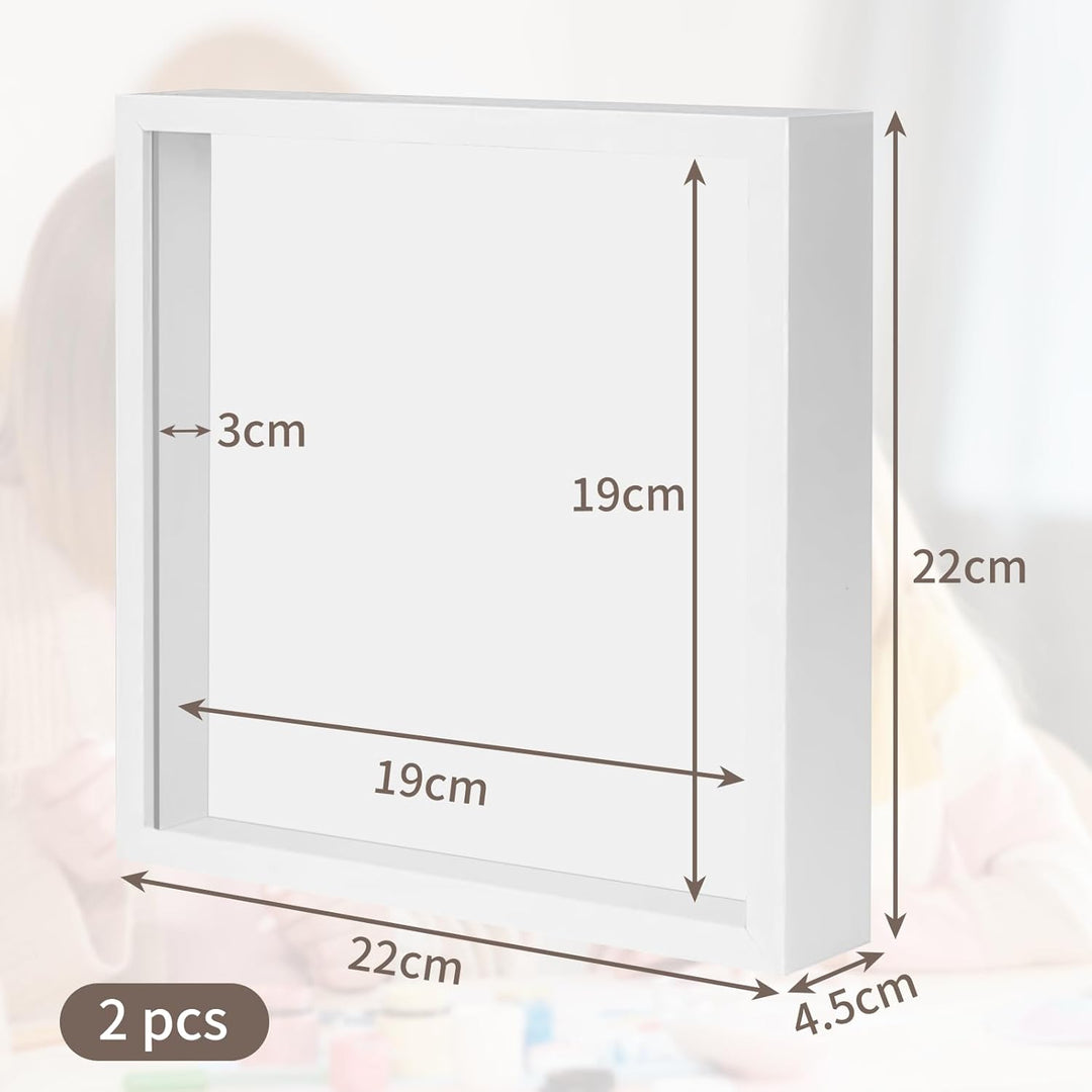 WISYOK 3D Bilderrahmen zum Befüllen，Weiss-2pcs，22×22cm | 3D Objektrahmen Tiefer 3cm, Tiefer Rahmen f