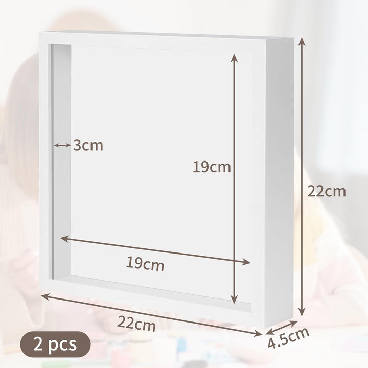 WISYOK 3D Bilderrahmen zum Befüllen，Weiss-2pcs，22×22cm | 3D Objektrahmen Tiefer 3cm, Tiefer Rahmen f