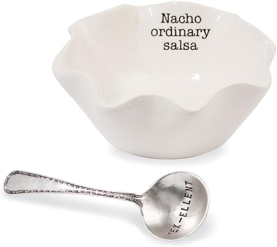 Mud Pie Salsa Keramik-Dipbecher-Set, Nacho, Weiss und Silber Weiss / Silber, Weiss / Silber