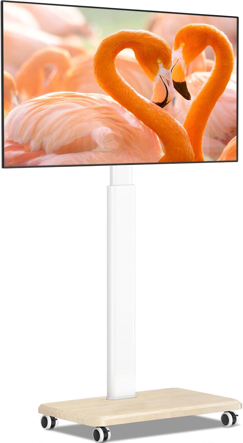 TVON Weiss TV Ständer mit Rollen für 32-65 Zoll Fernseher, Holz TV Standfuss Mobiler Fernsehständer