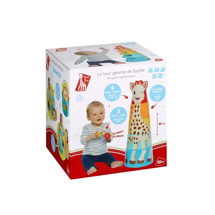 Sophie la Girafe – Riesenturm 3-in-1 – Ab 10 Monaten – Bau-Puzzle und Kugelbahn – Fördert Geschickli