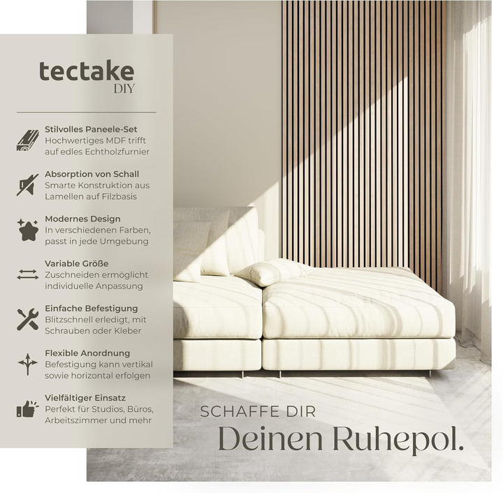 tectake® Akustikpaneele Echtholzfurnier 2er Set, effektiver Schallschutz, MDF Holzlamellen, Schalldä