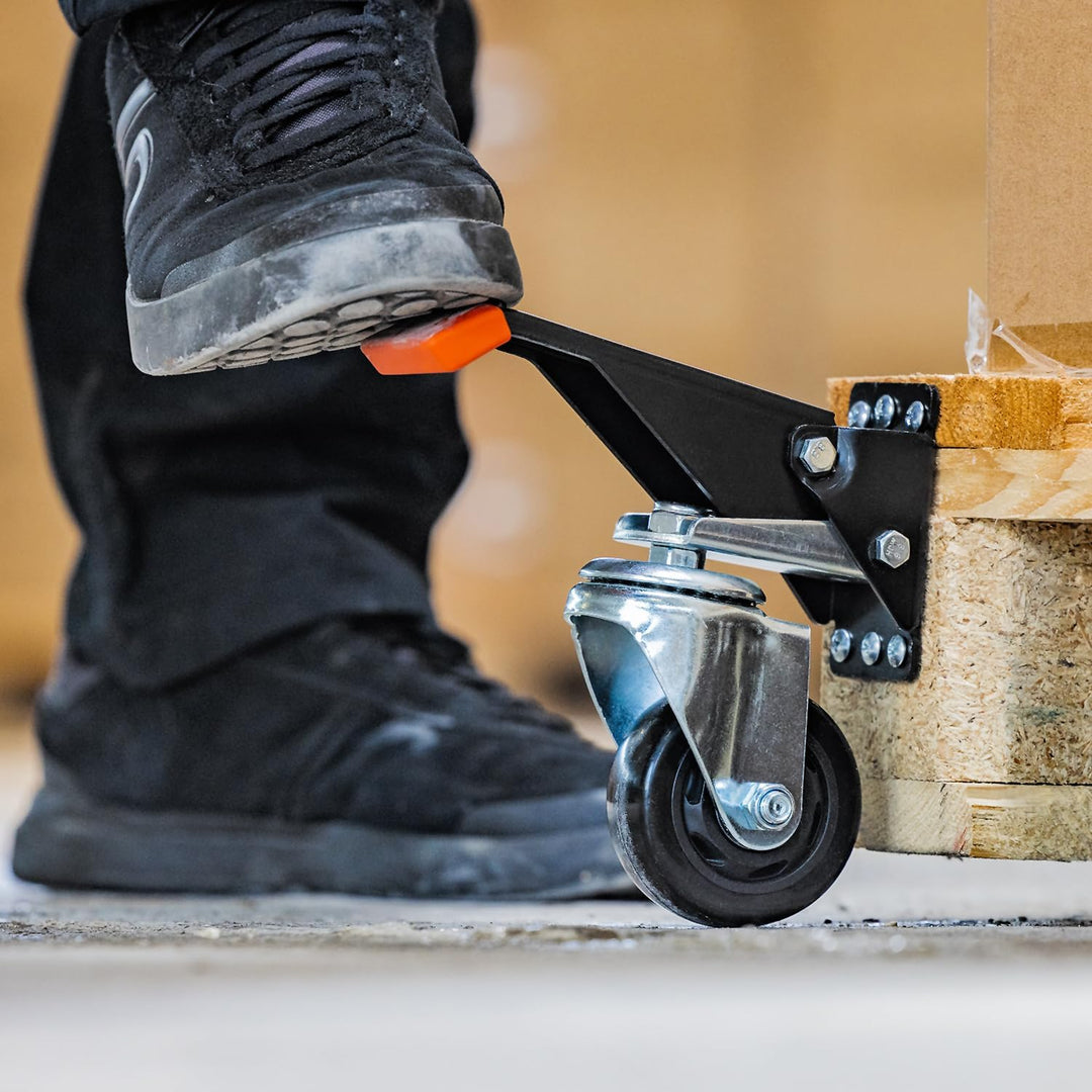 HMF 6750 Schwerlastrollen absenkbar für Werkbank | 4 Stück | 65 mm | bis 300 kg | Schwarz