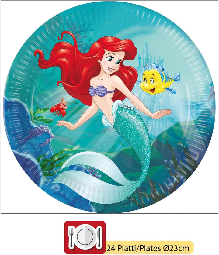 Ciao - Partygeschirr Party-Set Disney Princess Ariel Little Mermaid la Sirenetta für 24 Personen (88