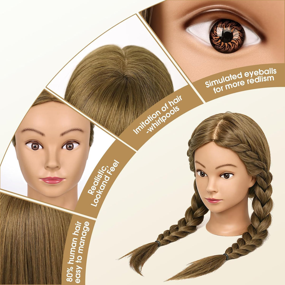 Frisierkopf 80% Echthaar Friseurkopf mit Tischhalter, DIY Set (Latte-Braun) | TopDirect Übungskopf 6