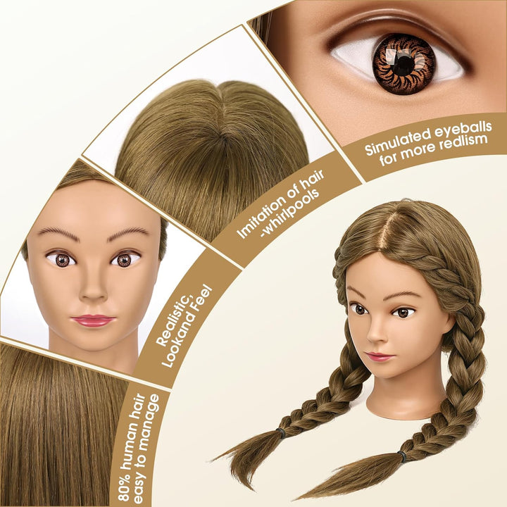 Frisierkopf 80% Echthaar Friseurkopf mit Tischhalter, DIY Set (Latte-Braun) | TopDirect Übungskopf 6