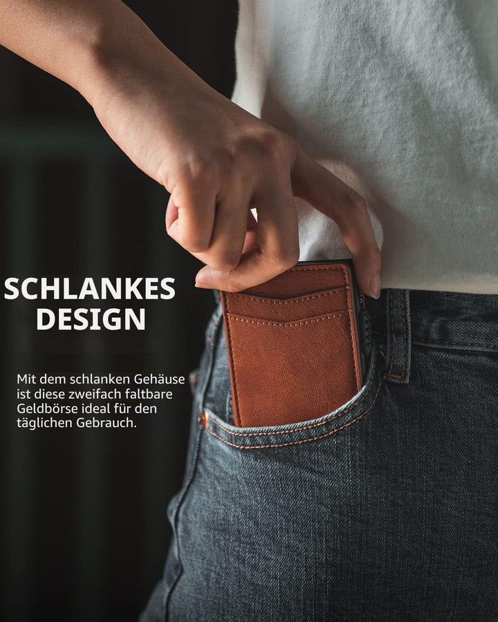 VULKIT Kreditkartenetui Leder Kartenetui RFID Blocking Automatische Pop Up Visitenkartenetui für Kar