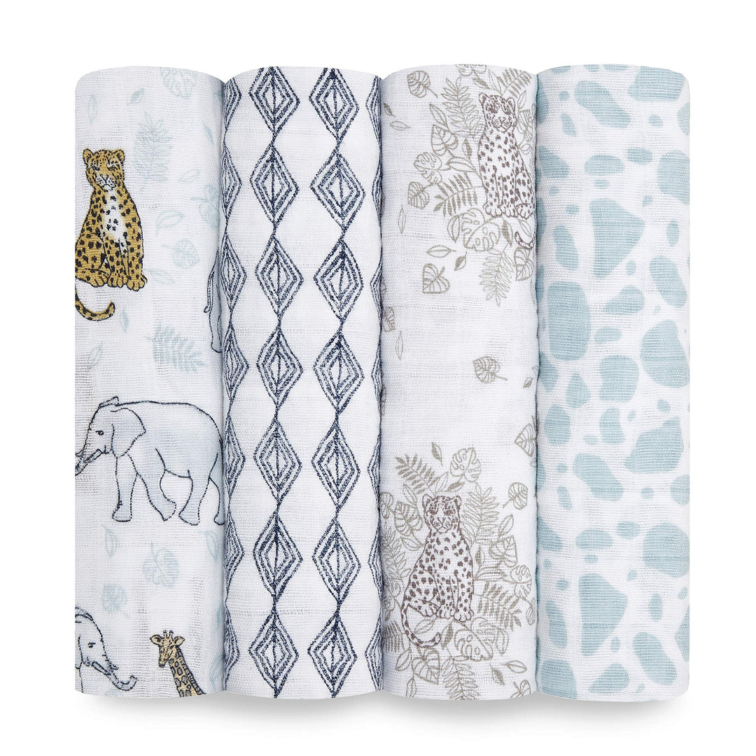aden + anais Wildlife Swaddle Decke - Pack von 4 | Grosser 100% atmungsaktives Musselin -Baumwoll -S