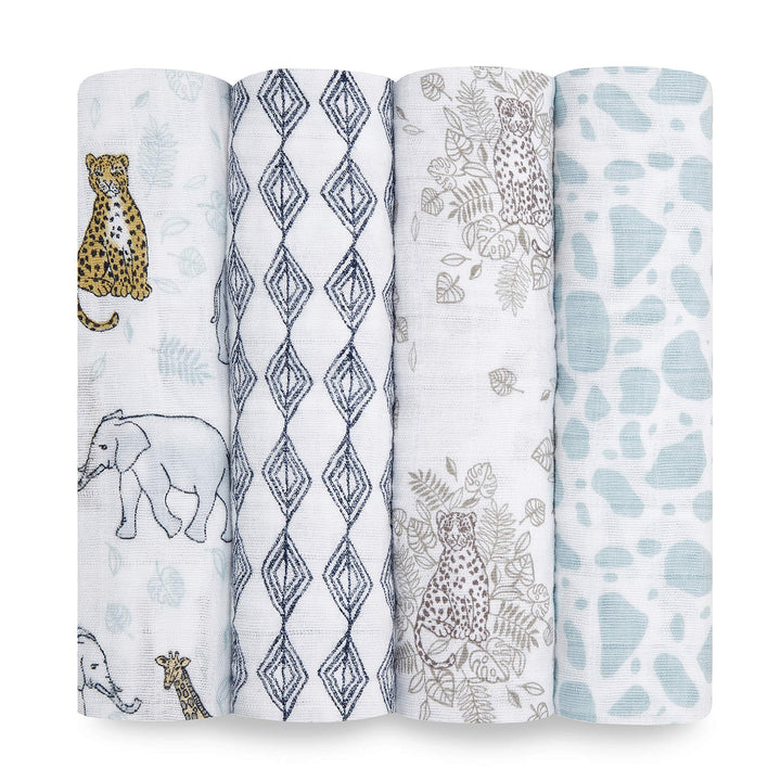 aden + anais Wildlife Swaddle Decke - Pack von 4 | Grosser 100% atmungsaktives Musselin -Baumwoll -S