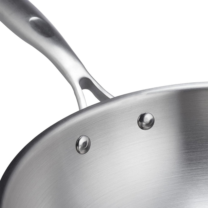 Relaxdays Wok, Ø 32 cm, Edelstahl unbeschichtet, Glasdeckel, Gas-, Elektro-, Induktionsherd, Wokpfan
