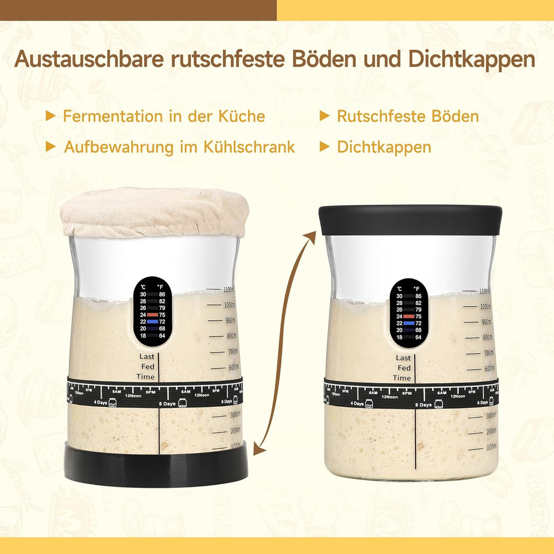 Coco Bird Pro Sauerteig Starter Set – 1,5L Grosses Sauerteig Glas mit 17 Rezepten – Sauerteigstarter