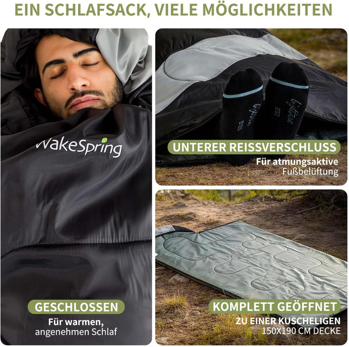 Schlafsack Sommer Erwachsene, 2-in-1 Leichter Deckenschlafsack Camping koppelbar, mit Fussreissversc