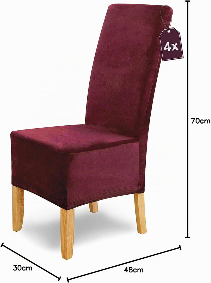 SCHEFFLER-Home Stretch Stuhlhussen Samt Puma Velvet/Velours Stuhlhussen Bordeaux 4er Set/Stuhlabdeck