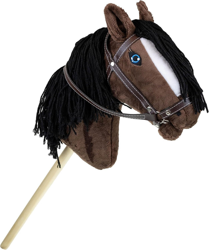 RL24 - Hobby Horse – Steckenpferd mit Trense – Spielpferd aus Plüsch mit Holzstock & Langer Mähne –