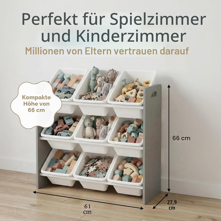 Humble Crew Kinderregal – Spielzeugregal mit 9 Aufbewahrungsboxen, Aufbewahrungsregal für Kinderzimm