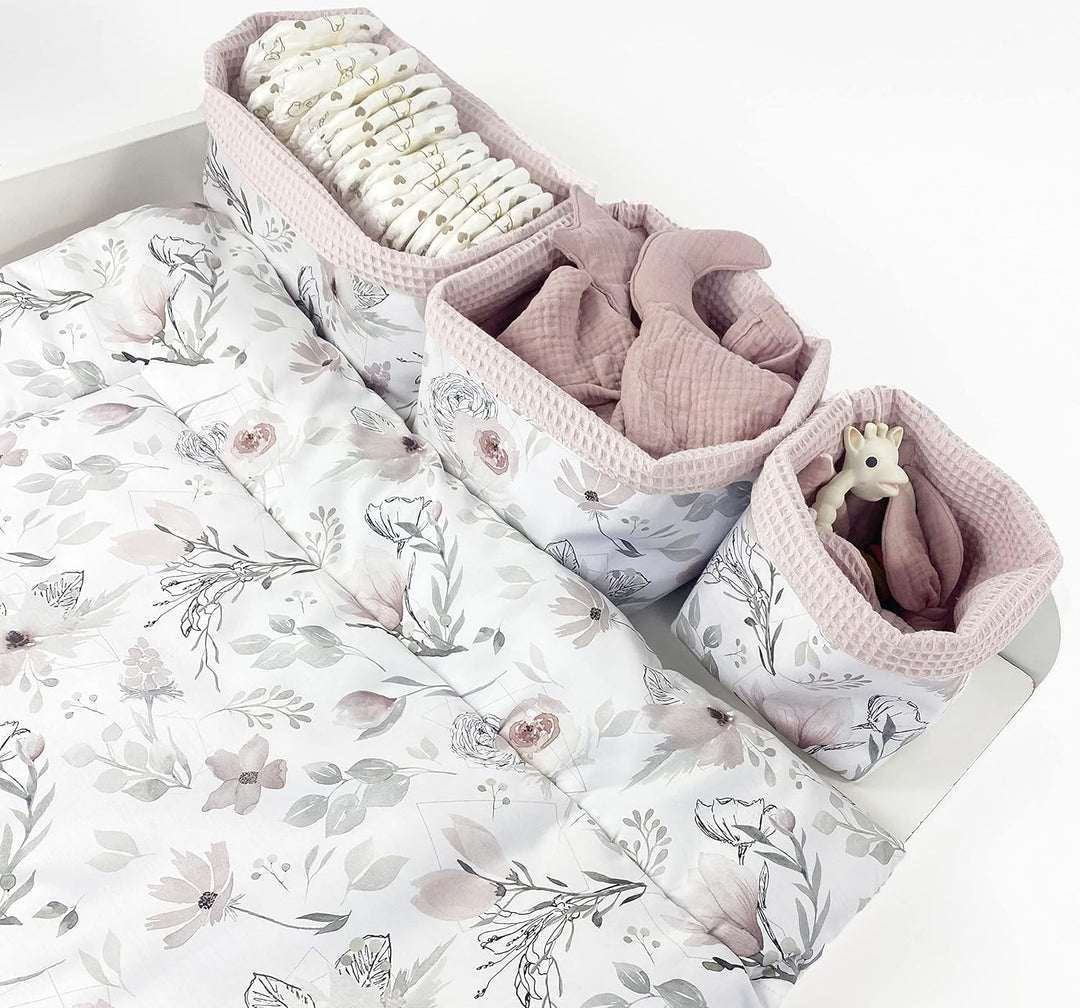 BABEES Aufbewahrungskorb Wickeltisch Baby, Körbchen Set 3 Stück, Organizer Wickelkommode, Utensilo A