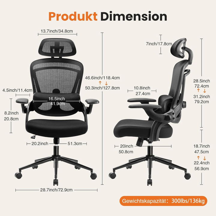Sweetcrispy Ergonomischer Bürostuhl, Schreibtischstuhl Ergonomisch, Atmungsaktiver Netzstuhl mit Ver