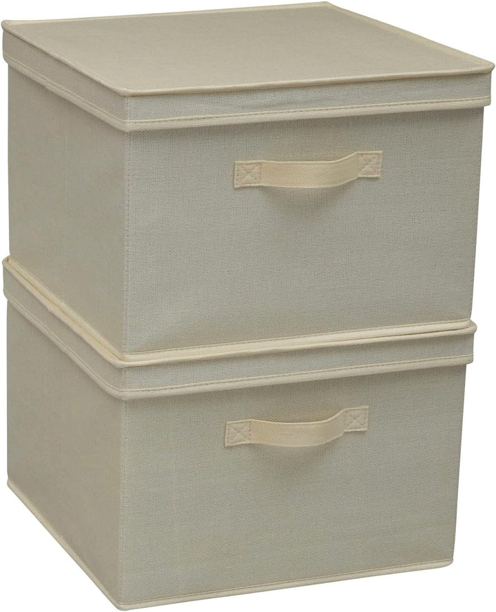 Household Essentials Square KD Storage Box With Lid, Cream Linen Quadratisch Cream, Quadratisch Crea